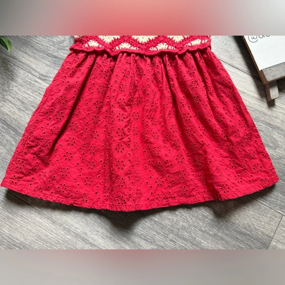 Zara Red Yellow and White Crochet and Eyelet Kids Dress. Size 1.5 Years